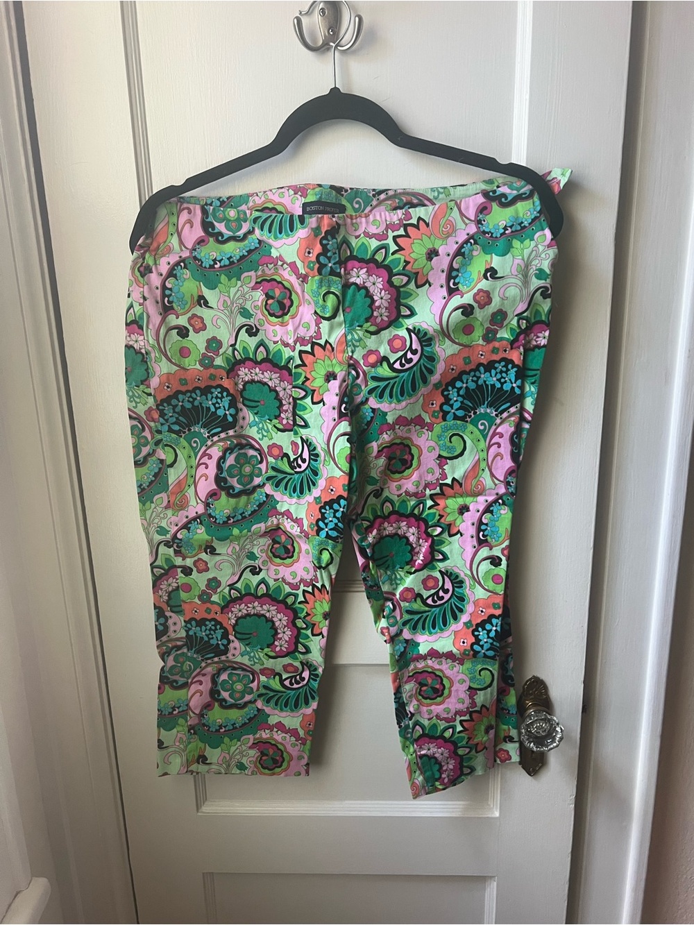 Boston Proper Multicolor Paisley Capri Pants in Pink & Green